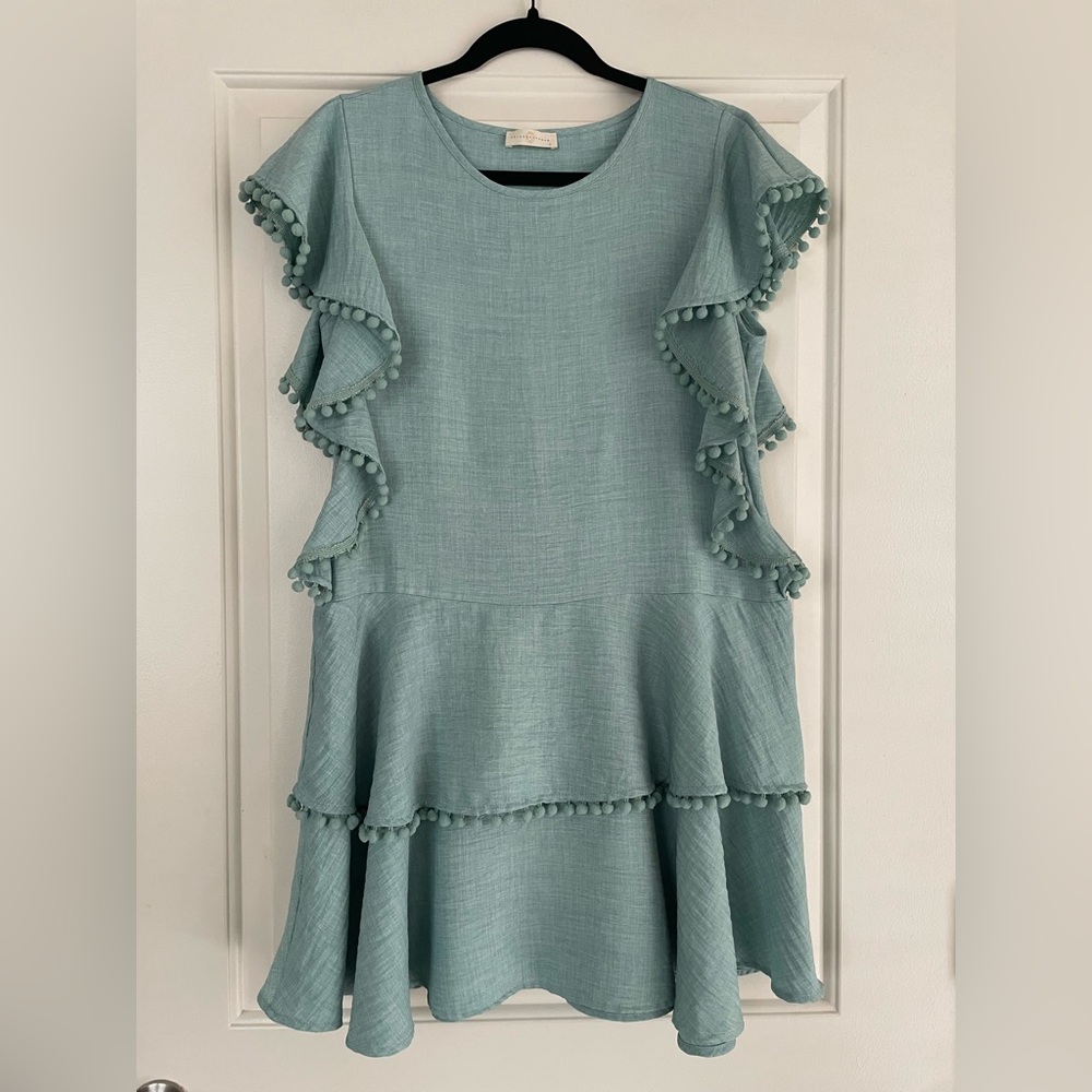 Chrysanthemum Ruffled Dress with Pom-Pom Trim